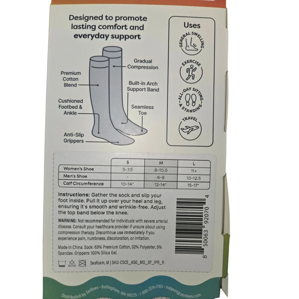 ZenToes Premium Cotton Compression Socks 15-20 mmHg Anti-Slip Grippers Medium